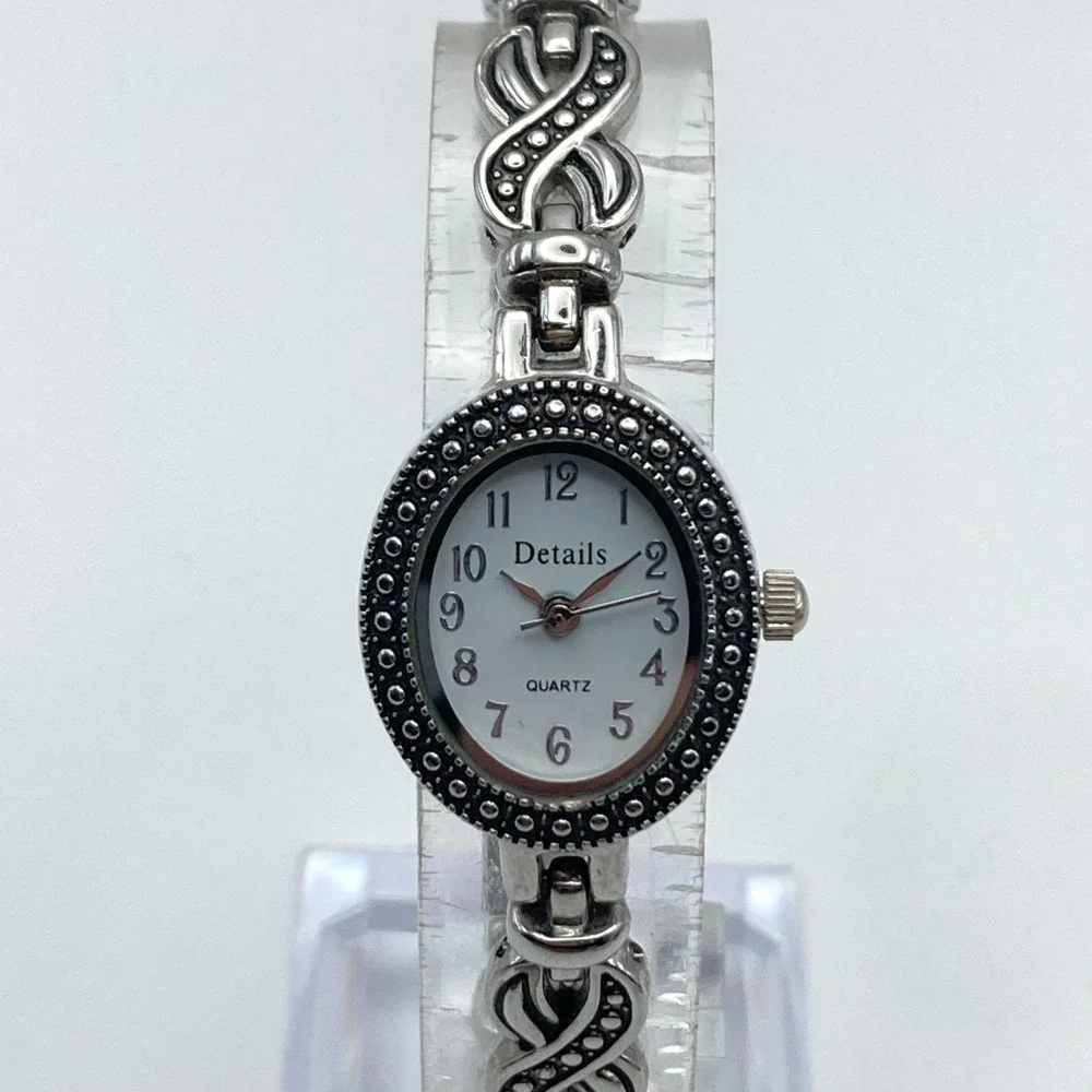 Details Women's Watch 20mm Silver Tone Oval w/Extender New Battery 6.75